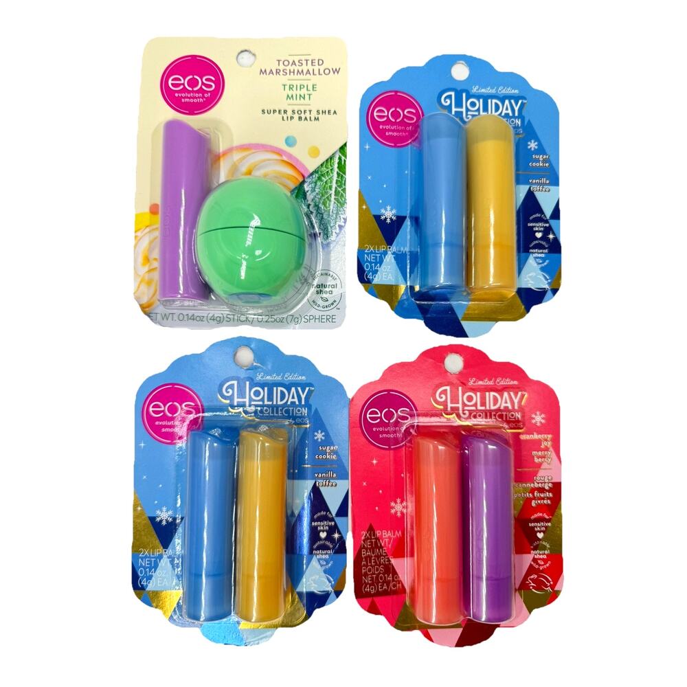 8 NEW EOS Lip Balm‎ Sugar Cookie Cranberry Merry Berry Toasted Marshmallow Mint